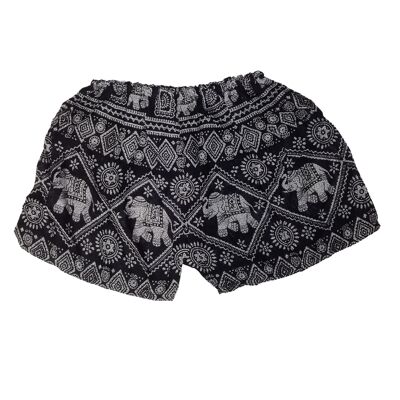 Bohotusk Black Elephant Nagu Print Harem Shorts, Small / Medium (taglia 8 - 12)