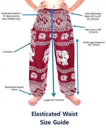 Bohotusk Red Elephant Calf Print Pantalon sarouel élastique pour femme, Small / Medium (Taille 8 - 12) 3