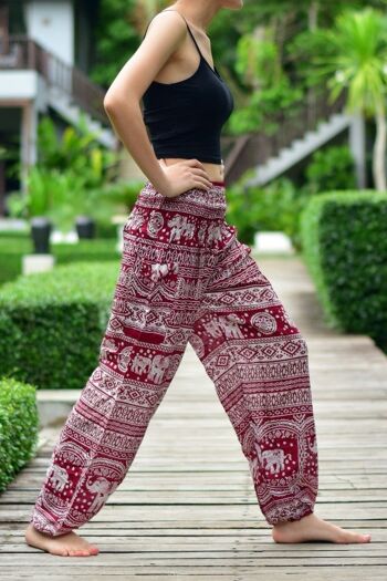 Bohotusk Red Elephant Calf Print Pantalon sarouel élastique pour femme, Small / Medium (Taille 8 - 12) 8
