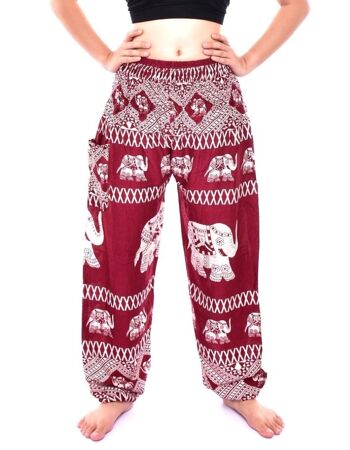 Bohotusk Red Elephant Bull Print Élastique Smocked Waist Womens Harem Pants, Small / Medium (Taille 8 - 12) 2