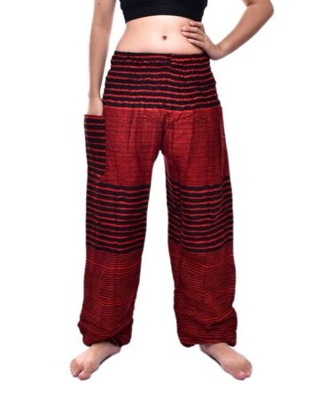 Bohotusk Red Patch Stripe Élastique Smocked Waist Womens Harem Pants, 2XL / 3XL (Taille 18 - 22) 4