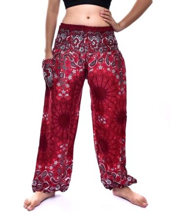 Bohotusk Red Ink Splash Print Pantalon sarouel pour femme à taille smockée élastiquée, Small / Medium (Taille 8 - 12) 3