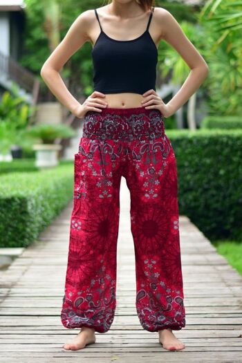 Bohotusk Red Ink Splash Print Pantalon sarouel pour femme à taille smockée élastiquée, Small / Medium (Taille 8 - 12) 4