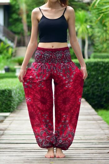 Bohotusk Red Ink Splash Print Pantalon sarouel pour femme à taille smockée élastiquée, Small / Medium (Taille 8 - 12) 6