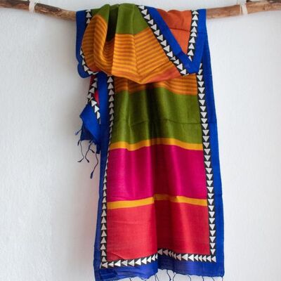 Écharpe tissée à la main en Peace Silk / Eri Silk Rayures colorées