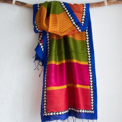 Handwoven scarf made of Peace Silk / Eri Silk Colorful stripes