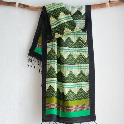 Handwoven shawl made of Peace Silk / Eri Silk Green