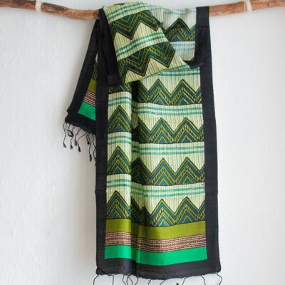 Handwoven shawl made of Peace Silk / Eri Silk Green