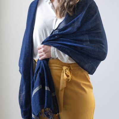 Tussah Silk and Organic Cotton Scarf - Indigo Blue