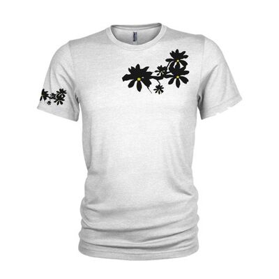 T-shirt con design SURF Tee con fiori di magnolia nera e gialla. - Bianco (donne)