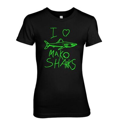 I love Mako Sharks dive KIDS Style disegno scuba diving squalo T-shirt - Nero (Ladies)