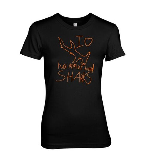 I love Hammerhead sharks kids style drawing SCUBA DIVE T-shirt - Black (Ladies)