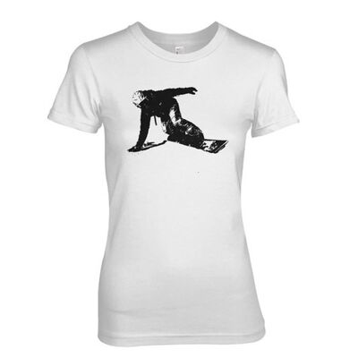 Snowboarding & Skiing 'First Tracks’ Winter Sports 100% Cotton T-shirt - White (ladies)