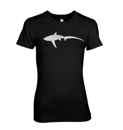 Metal Thresher Shark stylised metal foil Thresher shark scuba inspired T-shirt - Black (Ladies)