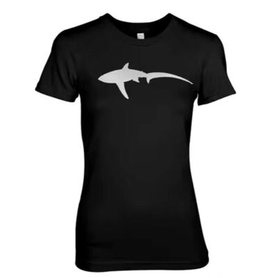 Camiseta inspirada en el submarinismo con tiburón trillador metálico estilizado de Metal Thresher Shark - Negro (Hombres)