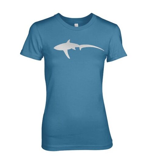 Metal Thresher Shark stylised metal foil Thresher shark scuba inspired T-shirt - indigo (Ladies)