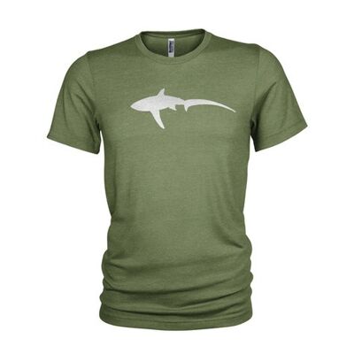 Metal Thresher Shark stilisierte Metallfolie Thresher Shark Scuba inspiriertes T-Shirt Militärgrün (Damen)