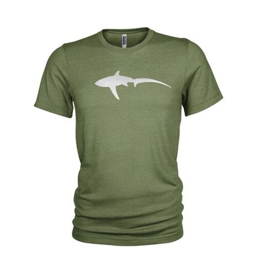 Metal Thresher Shark stylised metal foil Thresher shark scuba inspired T-shirt military Green (Mens)