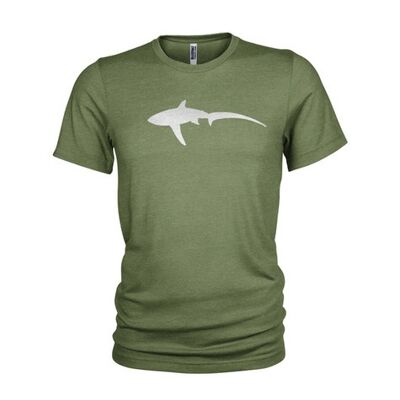 Metal Thresher Shark stylised metal foil Thresher shark scuba inspired T-shirt military Green (Mens)