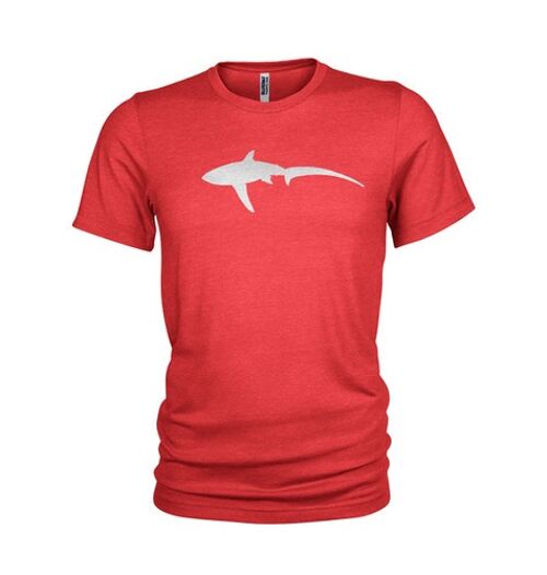 Metal Thresher Shark stylised metal foil Thresher shark scuba inspired T-shirt - Red (Ladies)