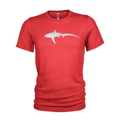 T-shirt inspiré de la plongée sous-marine avec un requin renard en métal stylisé - rouge (femmes)