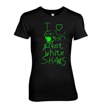 Camiseta de tiburón de buceo estilo infantil I love Great White Sharks - Negro (damas)