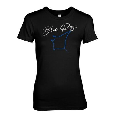 Blue Ray Metaltylised Manta and metal foil text. Cool, modern T-shirt design - Black (Ladies)