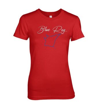 Blue Ray métallisé Manta et texte en feuille de métal. Design de t-shirt cool et moderne - Rouge (Femmes) 3