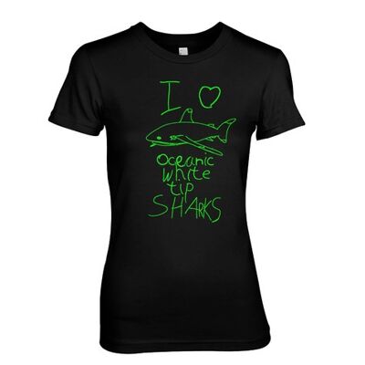 I love Oceanic White Tip Sharks dive KIDS Style Scuba diving T-shirt - Black (Ladies)