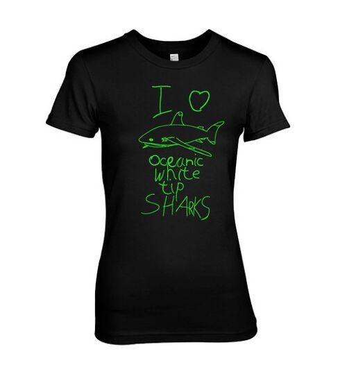 I love Oceanic White Tip Sharks dive KIDS Style Scuba diving T-shirt - Black (Mens)