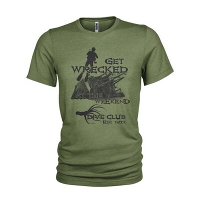 Wrecked - Maglietta umoristica per scuola di immersioni e immersioni su relitti verde militare (donna)