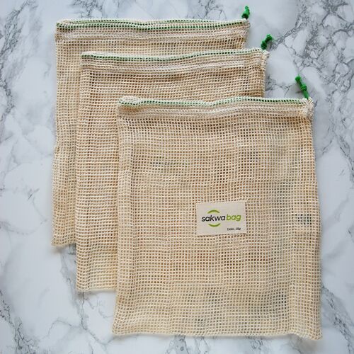 Cotton bag for fruit and veggies 25x30cm GREEN STRING