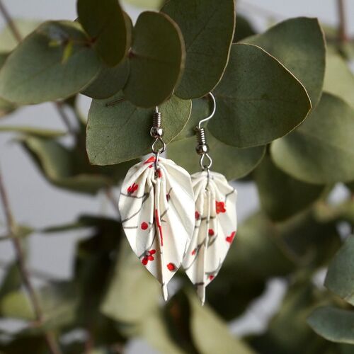 Boucles d'oreilles origami - Petites feuilles blanches