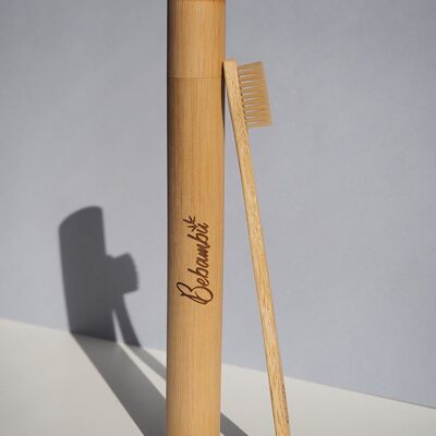 Bamboo toothbrush with cover. Natural color.