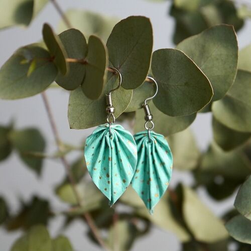 Boucles d'oreilles origami - Petites feuilles turquoises