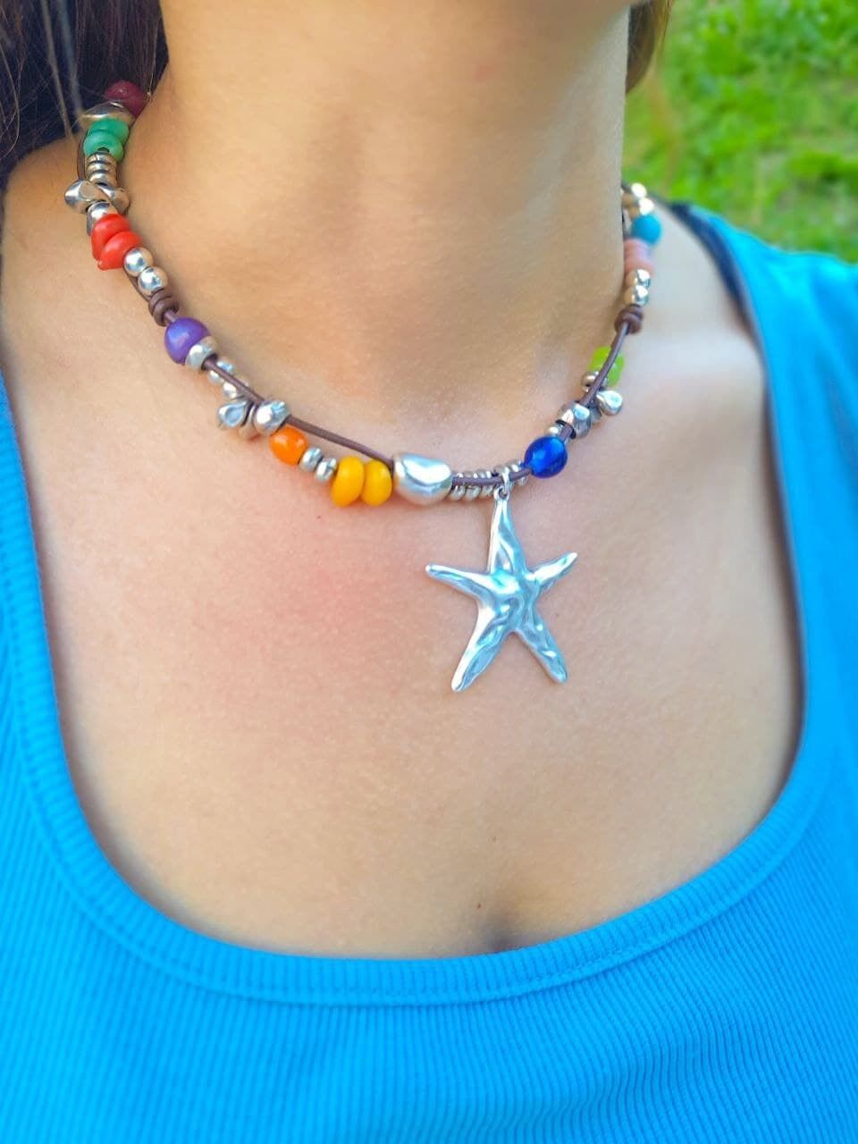 Collana stella in pelle