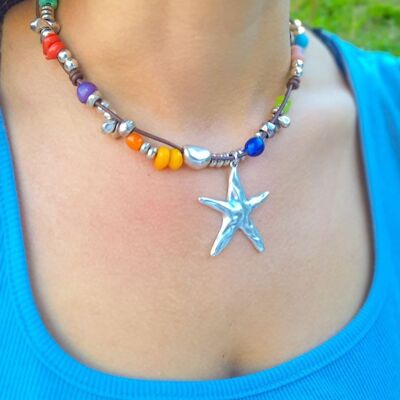 Leather star necklace