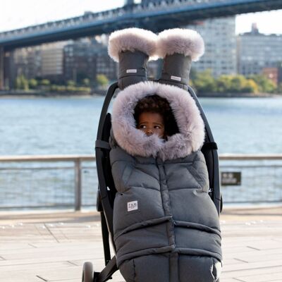 7AM Blanket 212 Evolutionary Footmuff: Adjustable and Universal for Baby, Water Repellent and Thermal - Heather Gray with Faux Fur Hood