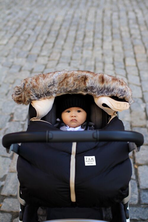 Funda Car Seat Cocoon 7AM para Asiento de Coche: Segura y Cálida para Bebés (0-12 Meses), Repelente al Agua con Aislamiento Térmico - Black Faux Fur