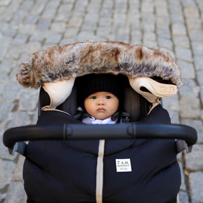 Cocoon 7AM Autositzbezug für Autositze: Sicher und warm für Babys (0–12 Monate), wasserabweisend mit Wärmeisolierung – schwarzes Kunstfell