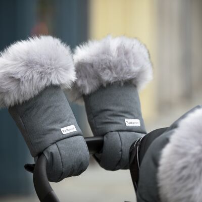 Gants de poussette Warmmuff 7AM : chauds et pratiques, gris chiné Tundra – parfaits pour les promenades hivernales – couleur gris chiné Tundra
