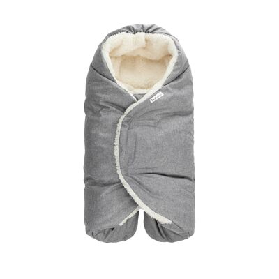 7AM Nest Swaddling for Baby (0-6 Months): Safety and Comfort in Vehicles and Walks, Heather Gray with Sherpa Lining.