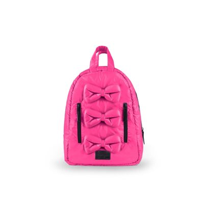 Mini Bows – Schwarz – 7AM Enfant: Rucksack mit gepolsterten Schleifen, Außentaschen, wasserabweisendem Bezug und Vielseitigkeit – Hot Pink