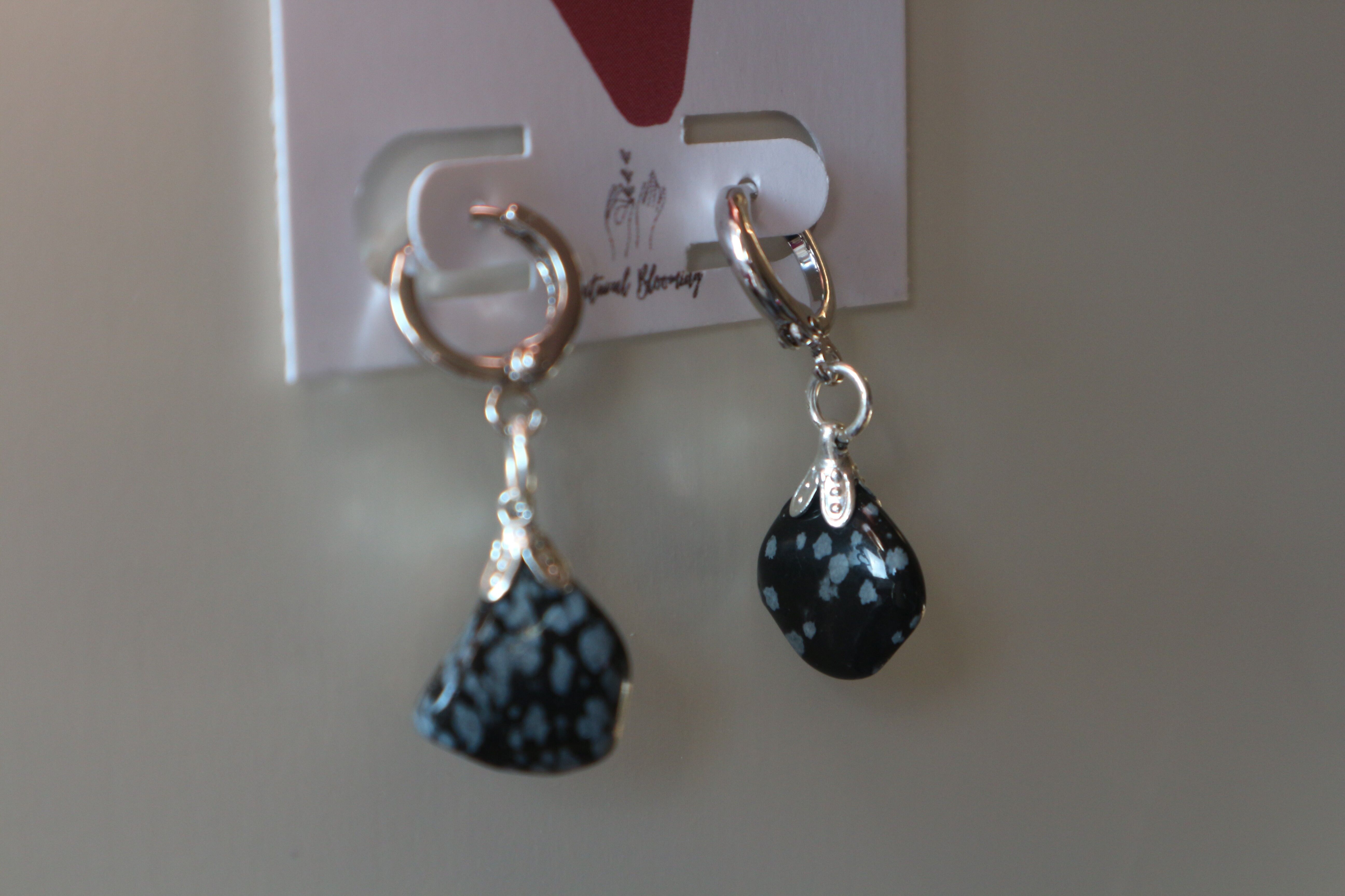 Boucles d'oreilles en pierres précieuses - Natural Blooming | Obsidienne flocon de neige