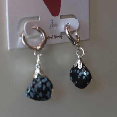 Pendientes de piedras preciosas - Natural Blooming | Obsidiana copo de nieve