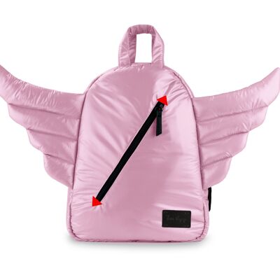 Mochila MINI Wings 7AM: Alas Acolchadas, Bolsillo Diagonal Exterior, Cubierta Repelente al Agua, Lavable - Blush