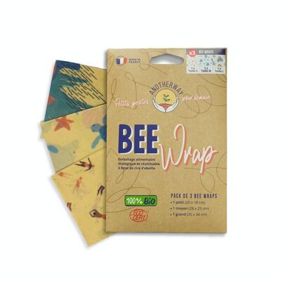 Bee Wrap - Confezione alimentare riutilizzabile 100% BIOLOGICA - Design oceanico