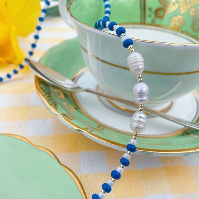 Freshwater Pearl - Handmade - Beaded Glasses Chain - Blue pearl