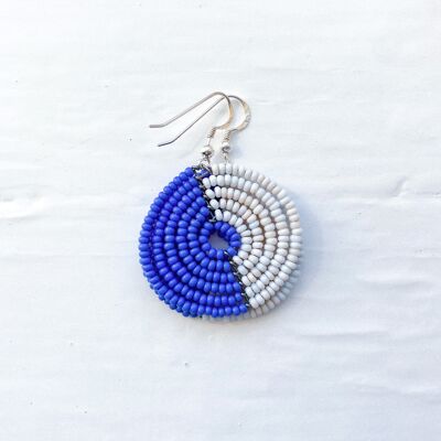 Half Moon - Handmade in Nairobi - Circle Earrings - Blue and White