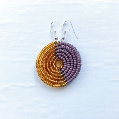 Half Moon - Handmade in Nairobi - Circle Earrings - Gold and Purple